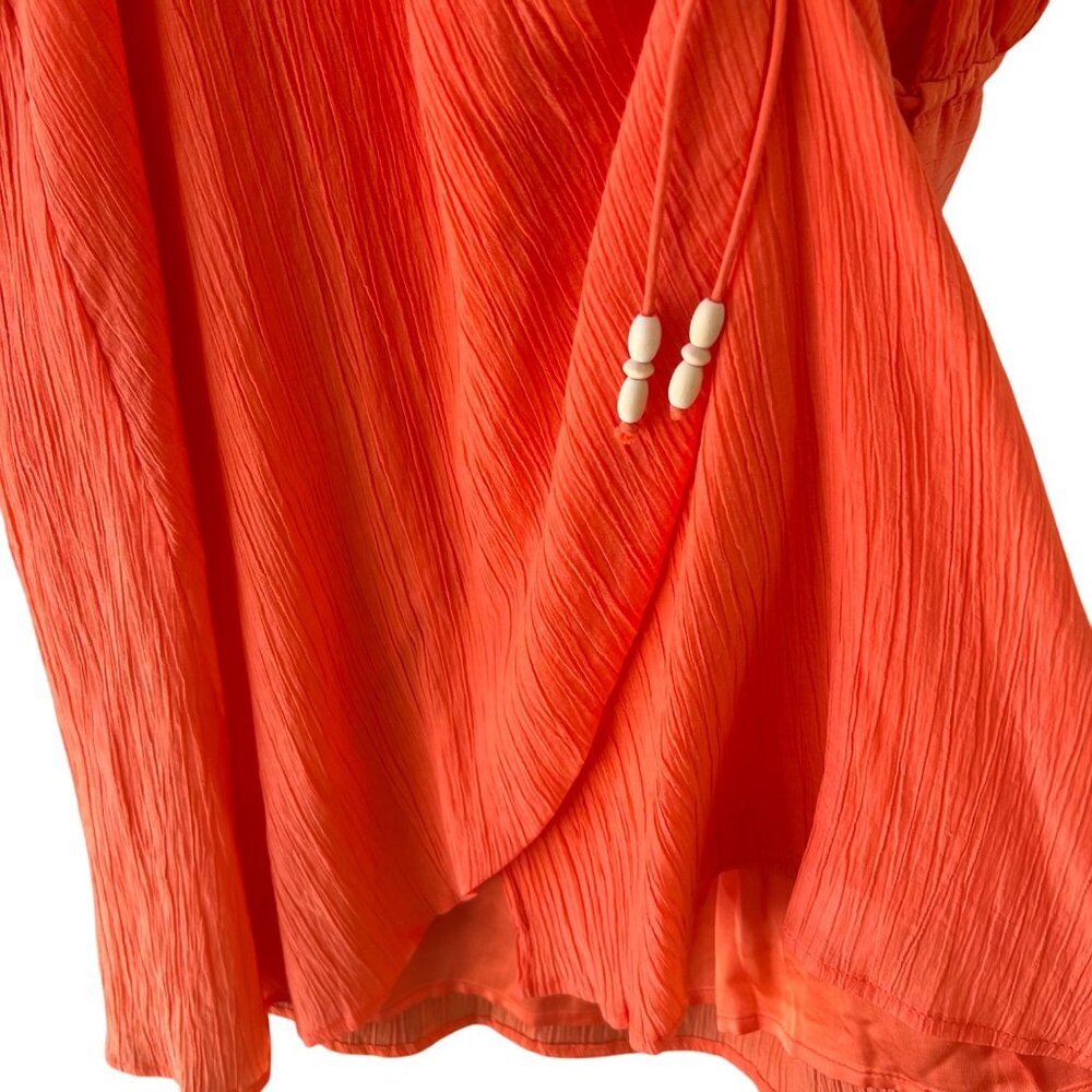 Magali Pascal Myrtle Wrap Mini Dress Neon Coral Gauze Boho Resort Chic Sz S NEW - Picture 9 of 13